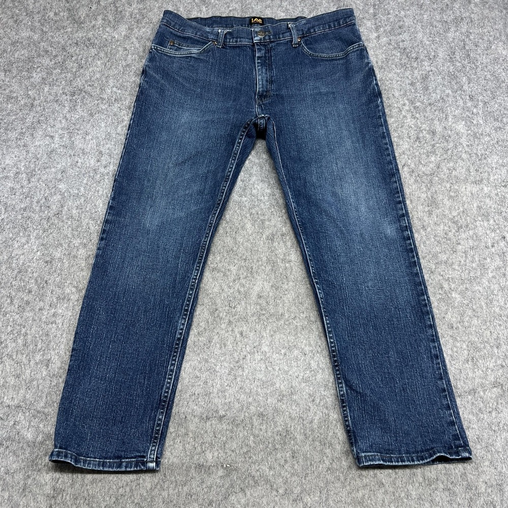 Lee Jeans Mens 38x30 Blue Straight Stretch Denim Medium Wash Pants FITS38x29